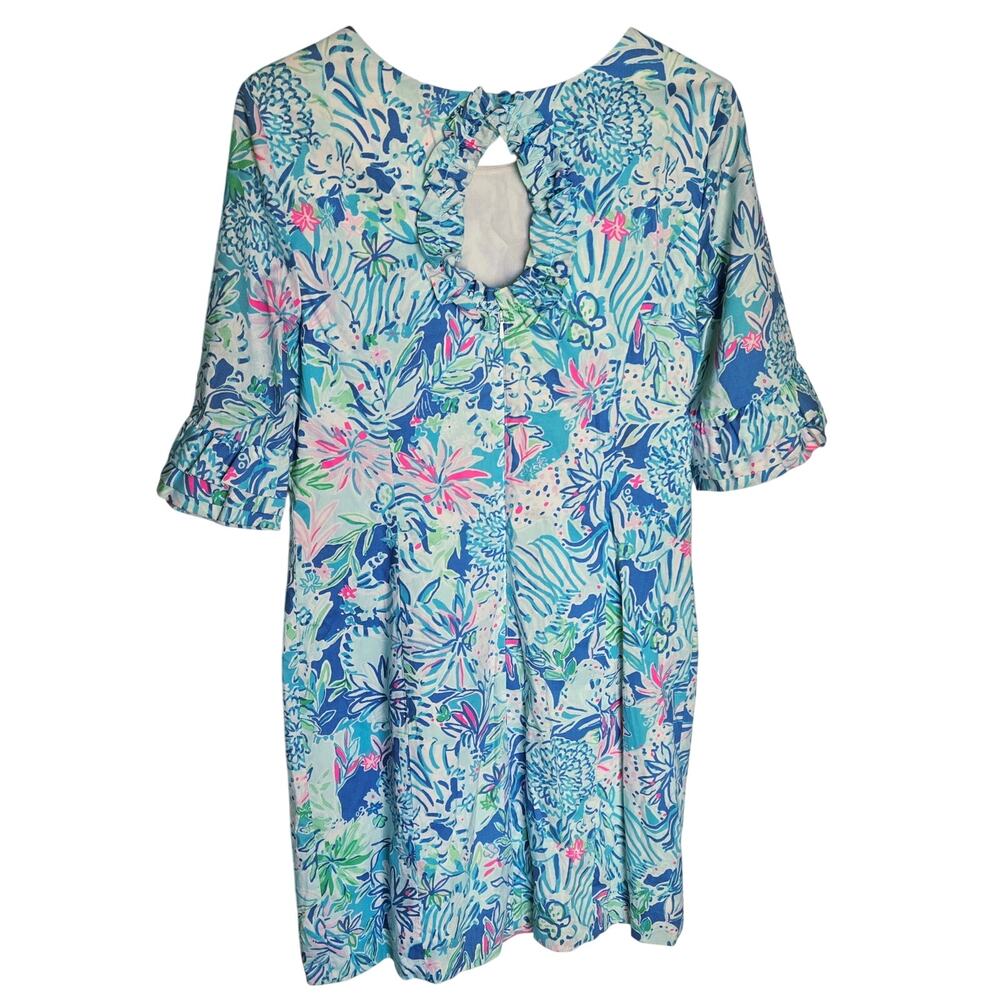 Lilly Pulitzer Size 6 New Fiesta Stretch Dress Coastal Tideline Floral Blue Lion - Picture 3 of 12